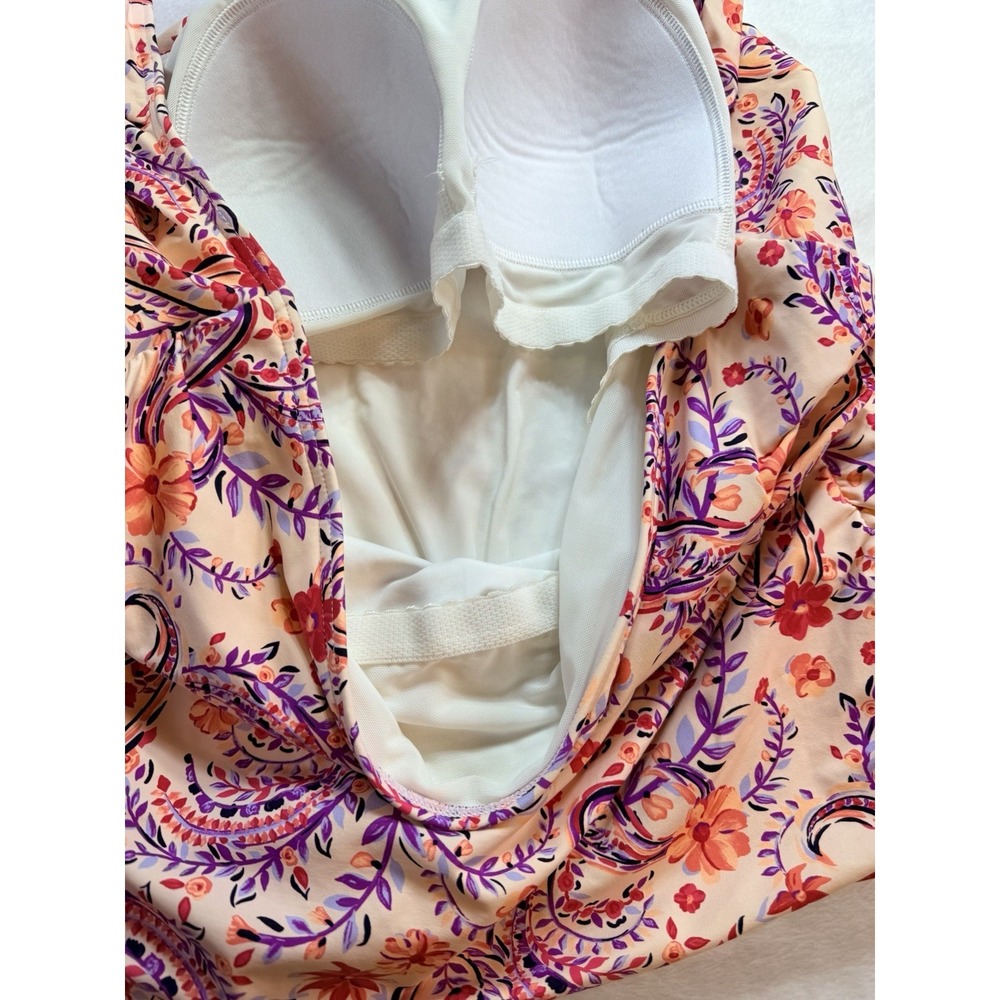 Lands' End Women's Wood Lilly Paisley Halter Tankini Swim Top Sz 16 Coral UPF 50 - Picture 7 of 10